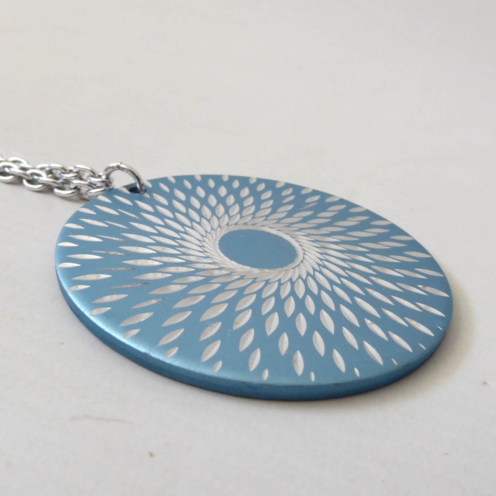 Conrah cristillium pendant necklace. Aluminium anodised blue metal. Geometric - Image 7