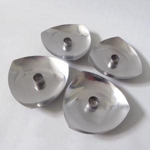 Danish 1970s 4x vintage stainless steel candle holders, Scandi slim taper. Retro