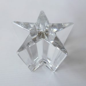 Dansk Designs art glass crystal star paperweight, ornamental clear block. Poland