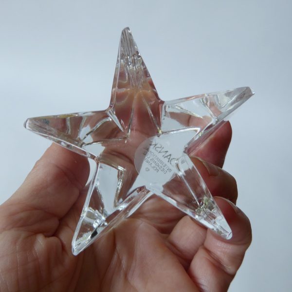 Dansk Designs art glass crystal star paperweight, ornamental clear block. Poland - Image 9