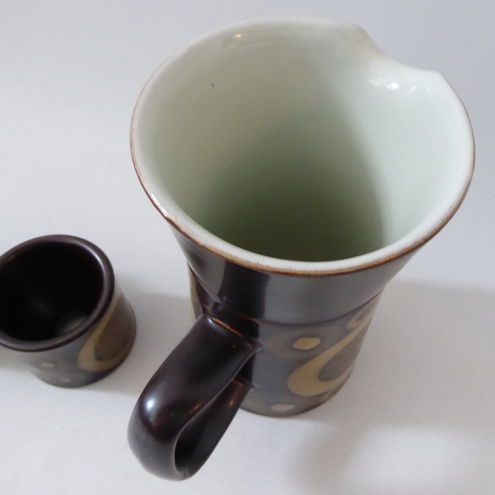 Denby Arabesque tall milk jug + 2 egg cups. Vintage brown circles stoneware - Image 13