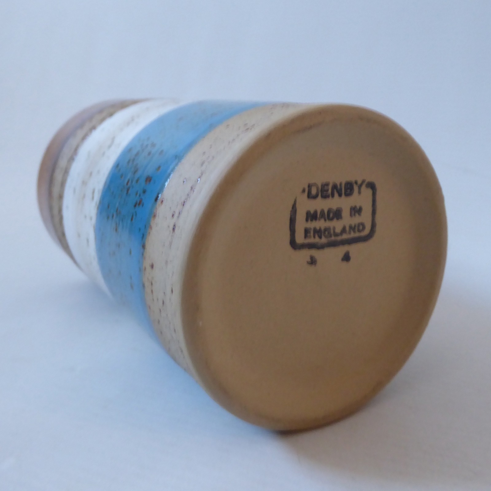 Denby Potter's Wheel vintage stoneware vase, pottery cylinder blue stripe. 1970s - Image 10
