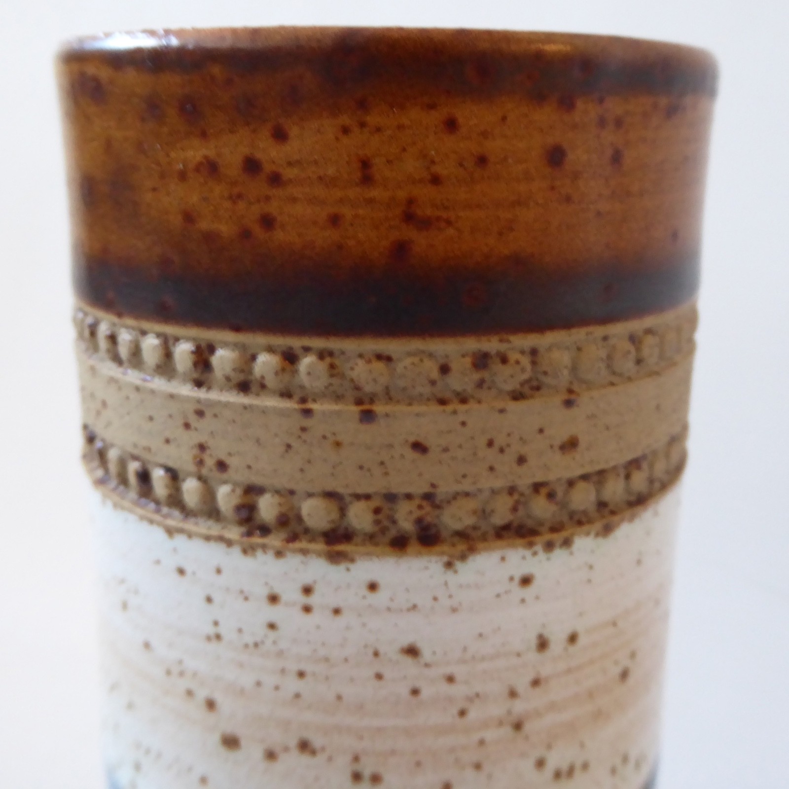 Denby Potter's Wheel vintage stoneware vase, pottery cylinder blue stripe. 1970s - Image 5