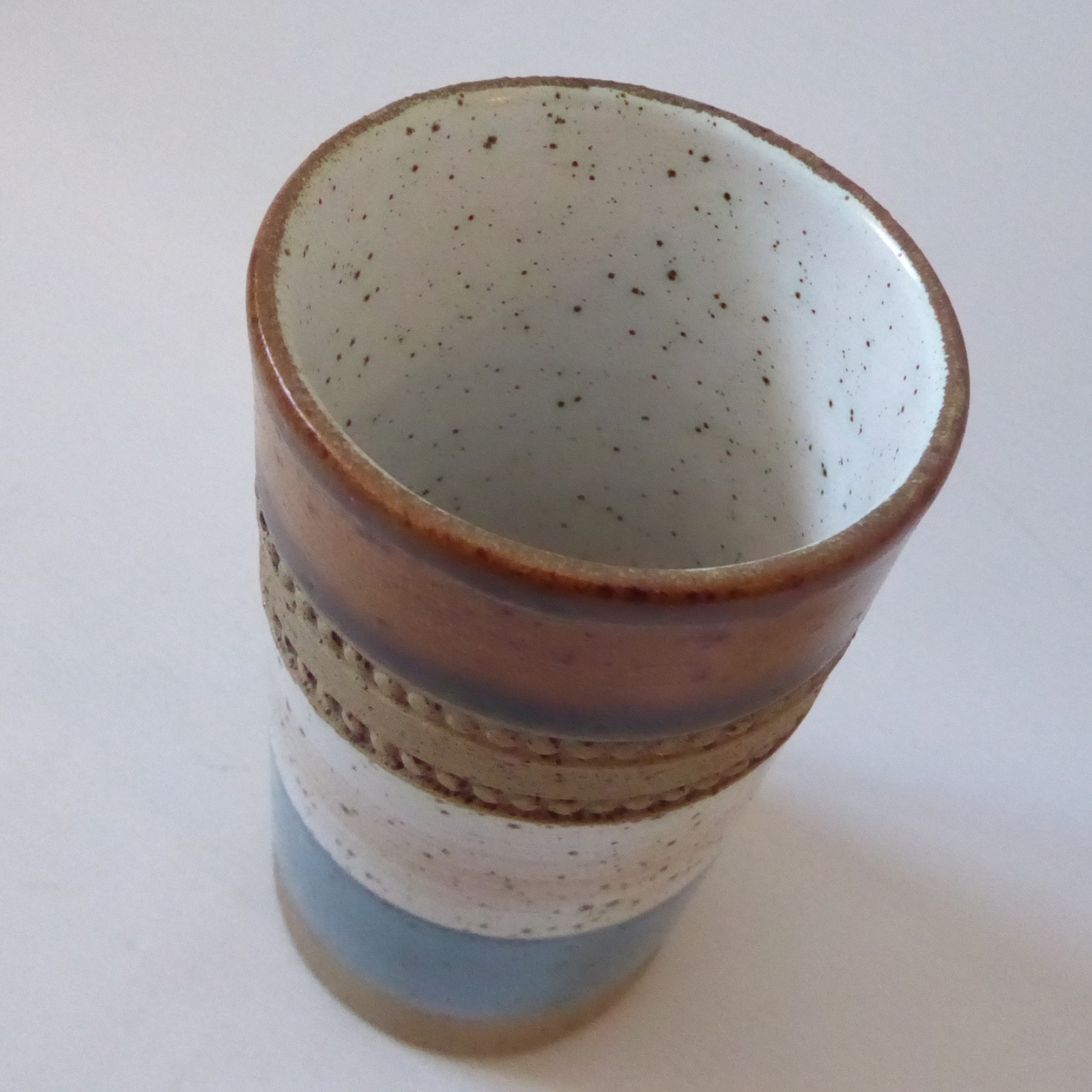 Denby Potter's Wheel vintage stoneware vase, pottery cylinder blue stripe. 1970s - Image 6