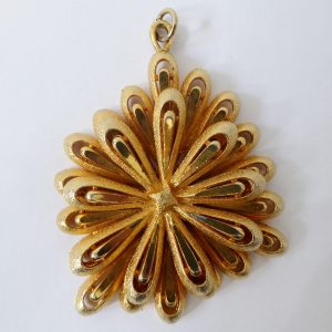 Gold tone large pendant for necklace. Vintage 1960s 1970s brutalist retro kitsch