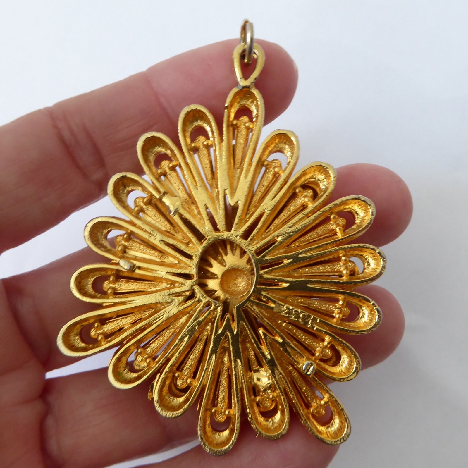Gold tone large pendant for necklace. Vintage 1960s 1970s brutalist retro kitsch - Image 9