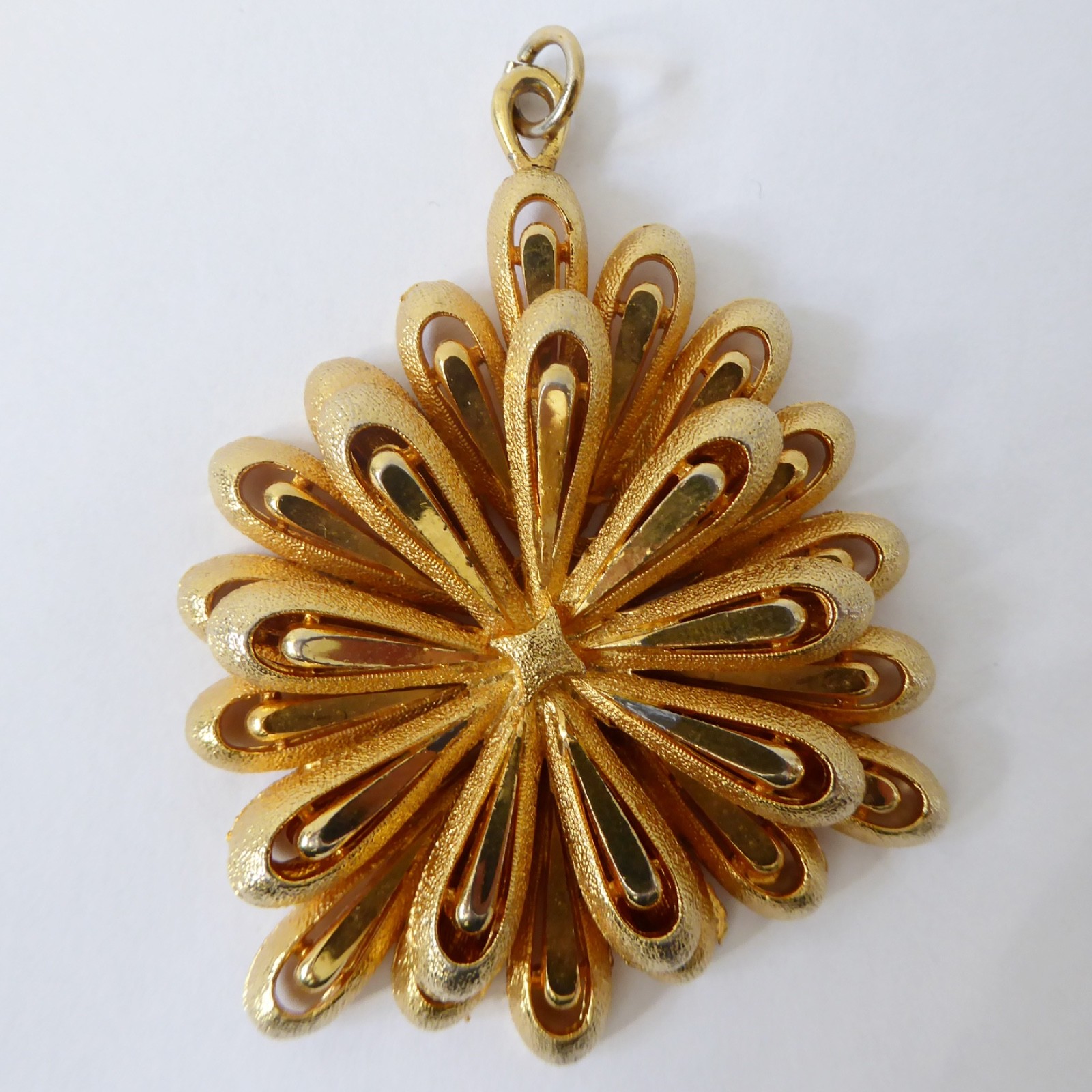 Gold tone large pendant for necklace. Vintage 1960s 1970s brutalist retro kitsch