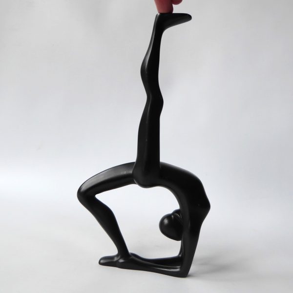 Gymnast dancer figurine, black sculpture statue. Modernist female figure retro