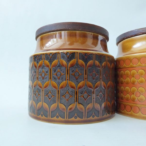 Hornsea Heirloom & Saffron short blank canisters jars, 70s retro vintage pottery - Image 3