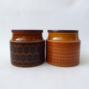 Hornsea Heirloom & Saffron short blank canisters jars, 70s retro vintage pottery