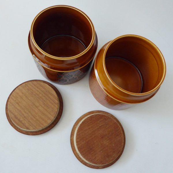 Hornsea Heirloom & Saffron short blank canisters jars, 70s retro vintage pottery - Image 7