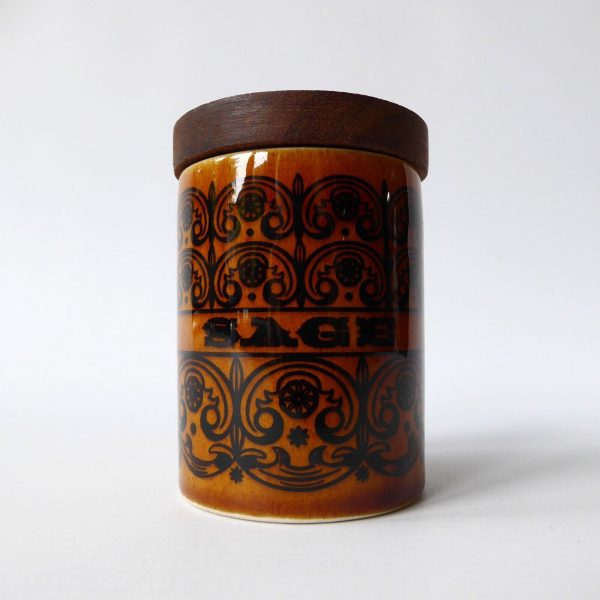 Hornsea Pottery C Scroll vintage Sage herb jar container pot. 1960s brown short - Image 3