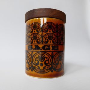 Hornsea Pottery C Scroll vintage Sage herb jar container pot. 1960s brown short