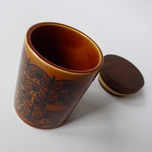 Hornsea Pottery C Scroll vintage Sage herb jar container pot. 1960s brown short - Image 5