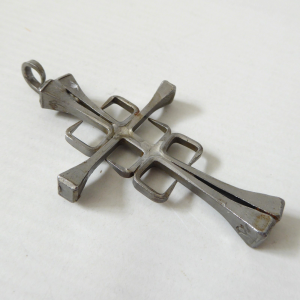 Horseshoe nail cross pendant for necklace, brutalist retro artisan boho handmade