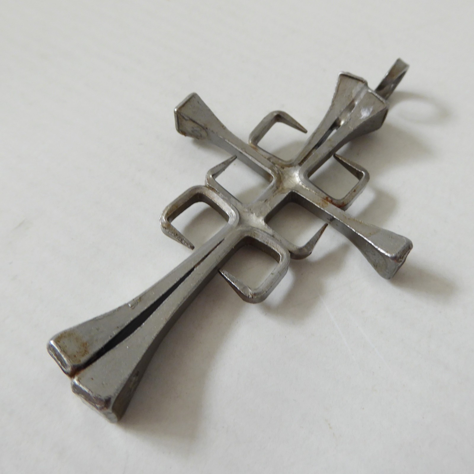 Horseshoe nail cross pendant for necklace, brutalist retro artisan boho handmade - Image 5