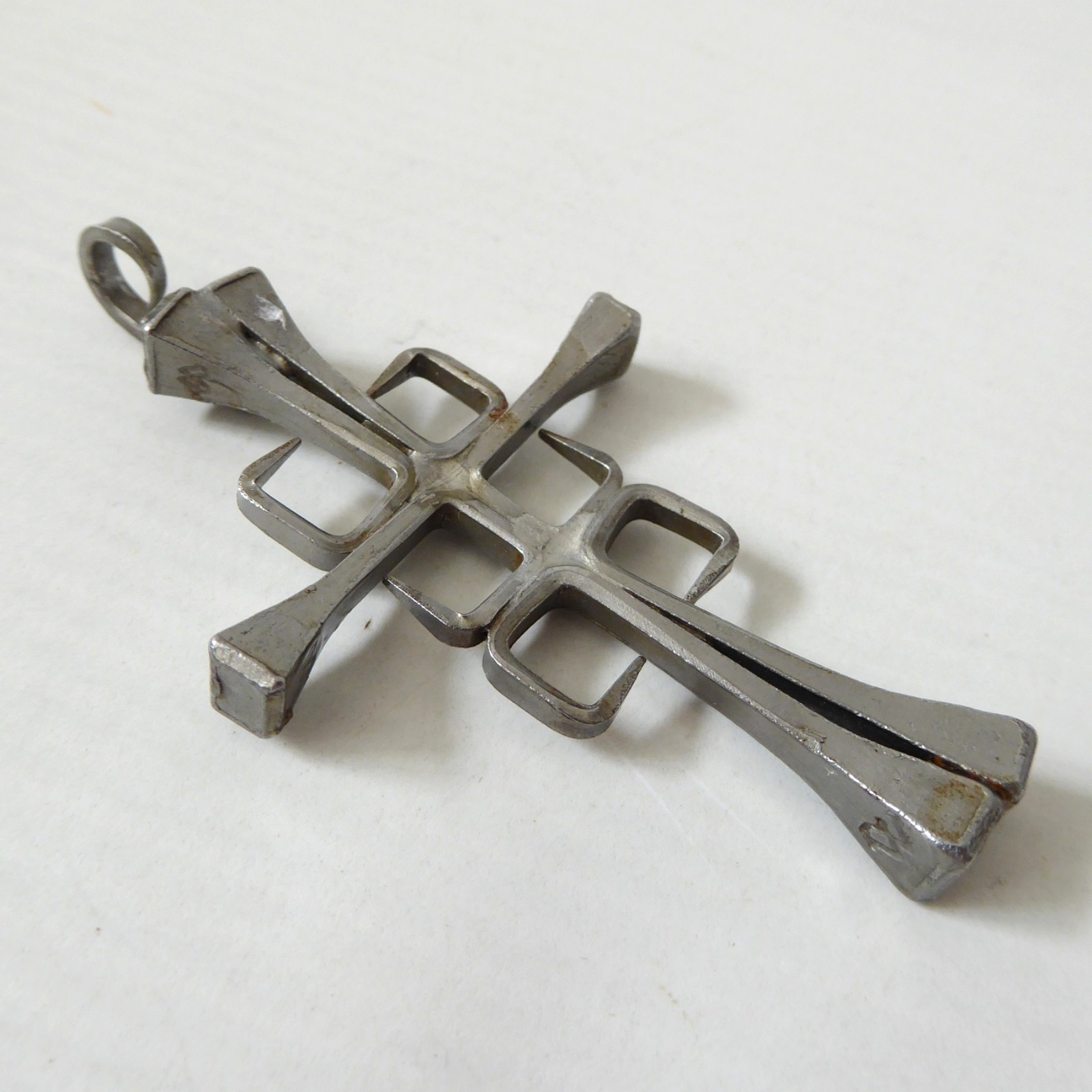 Horseshoe nail cross pendant for necklace, brutalist retro artisan boho handmade