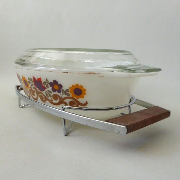 JAJ Pyrex Briarwood opal glass oval casserole dish 524 + lid + stand. 70s retro - Image 7