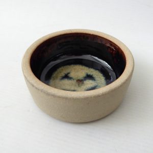 John Harlow vintage studio pottery small stoneware bowl, decorative glazed inner