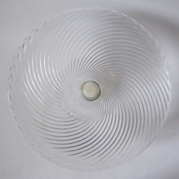 Large glass cake stand, footed round plate platter. Vintage, 12" spiralled glass - Image 6