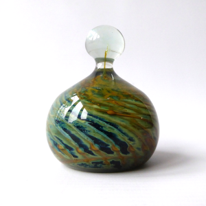 Mdina Sea & Sand vintage art glass paperweight + top knob, blue + gold. Malta