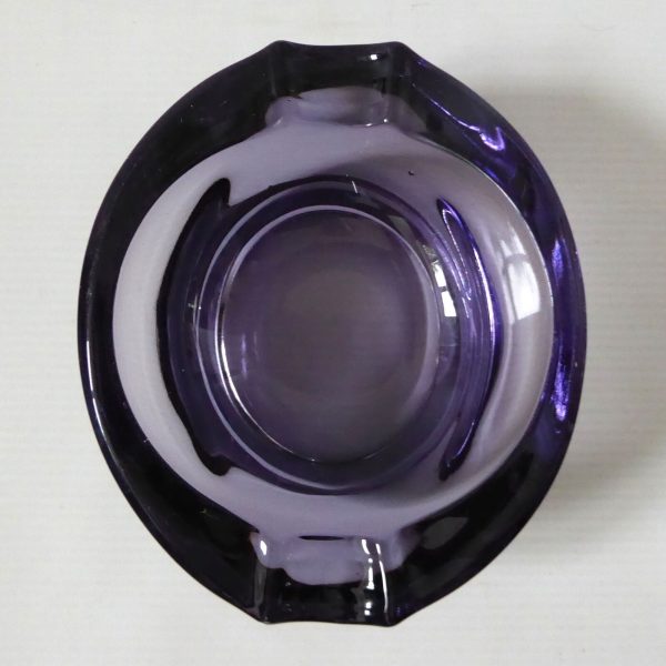 Mid century Czech František Zemek Rudolfova Hut, art glass purple ashtray bowl - Image 7