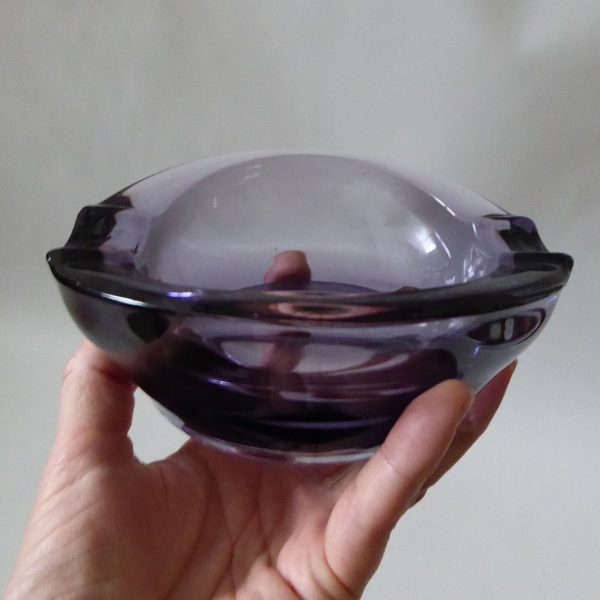 Mid century Czech František Zemek Rudolfova Hut, art glass purple ashtray bowl - Image 9