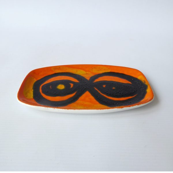 Poole Pottery Loretta Leigh 1970 vintage retro orange plate dish oval 361, eyes - Image 3