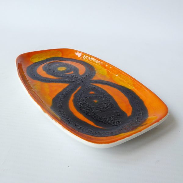 Poole Pottery Loretta Leigh 1970 vintage retro orange plate dish oval 361, eyes - Image 4