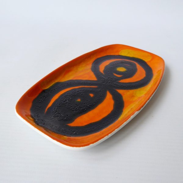 Poole Pottery Loretta Leigh 1970 vintage retro orange plate dish oval 361, eyes - Image 6