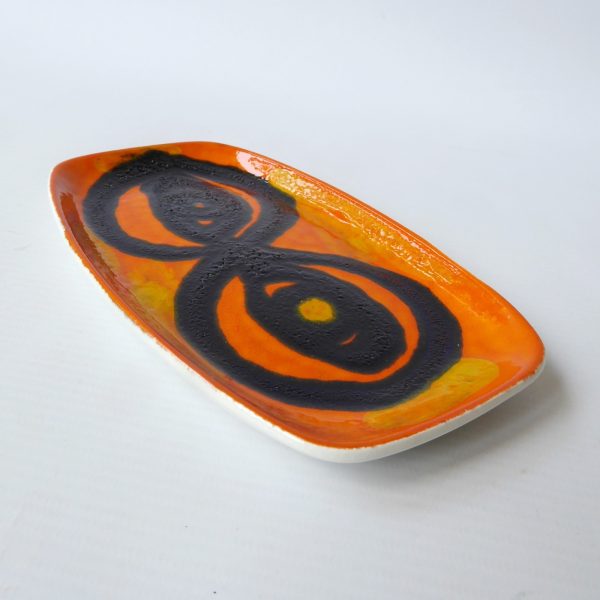 Poole Pottery Loretta Leigh 1970 vintage retro orange plate dish oval 361, eyes - Image 7