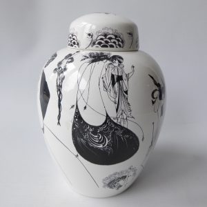 Poole Pottery ginger jar, lidded pot, urn: Aubrey Beardsley Collection vintage