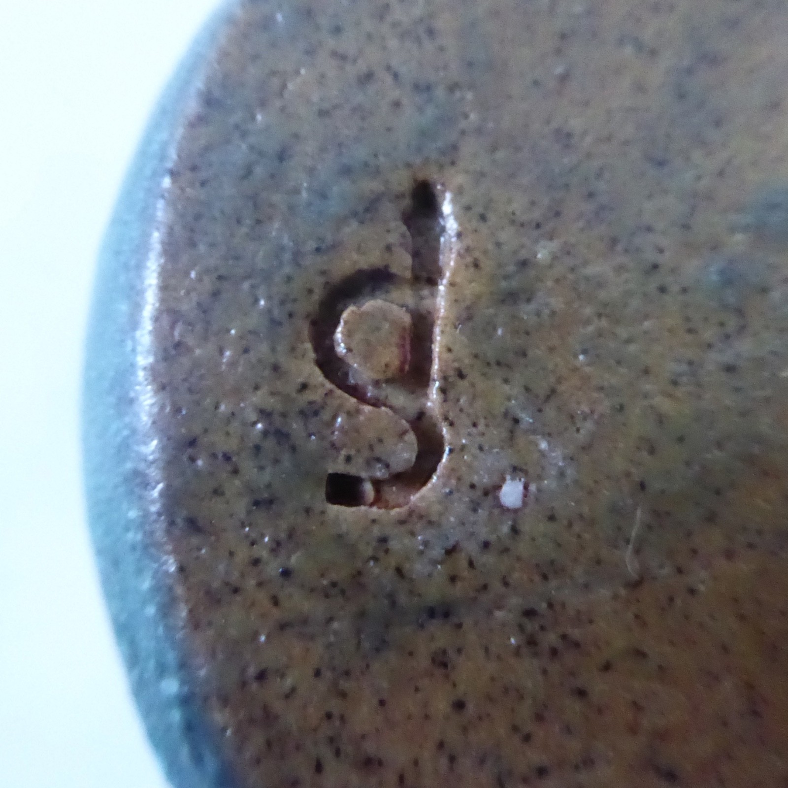 Pretty teal stripe & brown signed SP/dS studio pottery vase, small single stem - Image 12