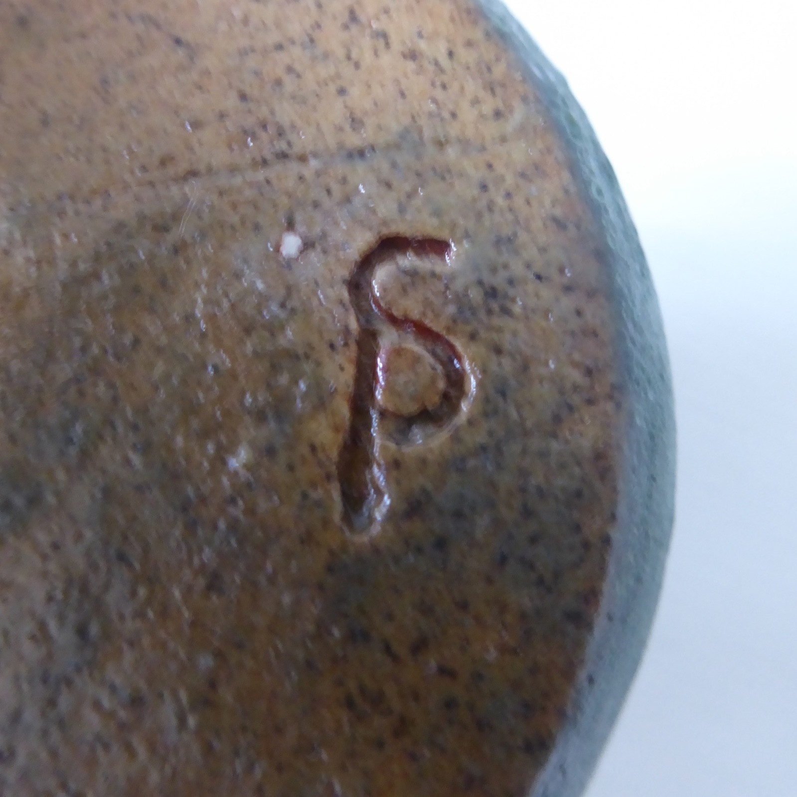 Pretty teal stripe & brown signed SP/dS studio pottery vase, small single stem - Image 13