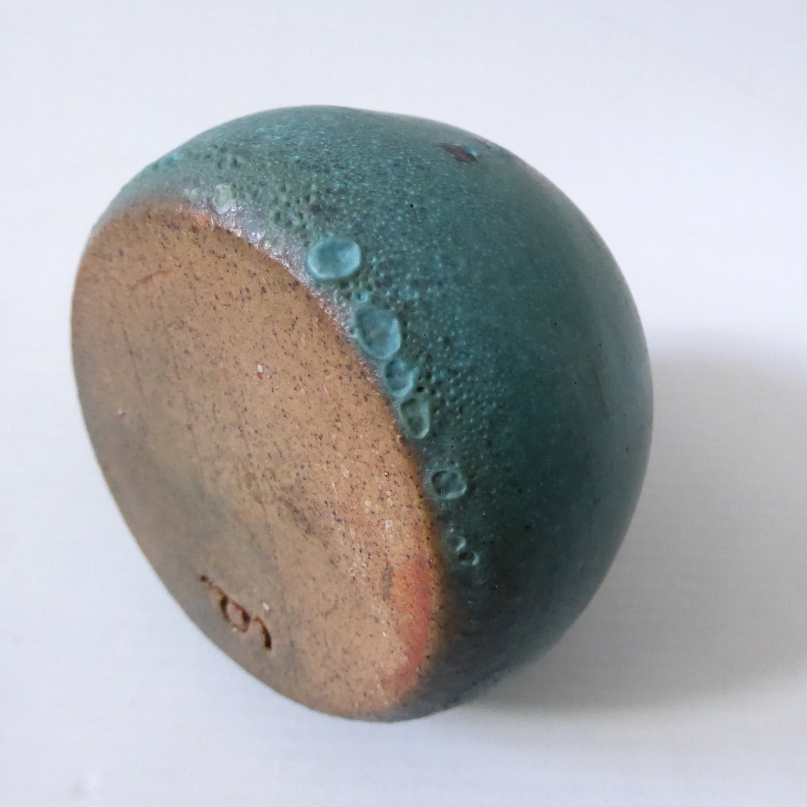 Pretty teal stripe & brown signed SP/dS studio pottery vase, small single stem - Image 10