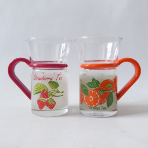 Retro 1970s 1980s Strawberry & Orange Tea glass mugs cups by Inspiration, red