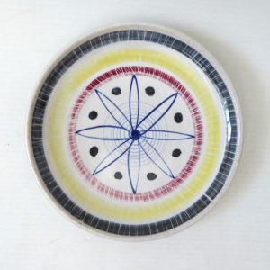 Rye Pottery vintage ceramic pin dish, ornamental plate. 1950s 1960s blue flower