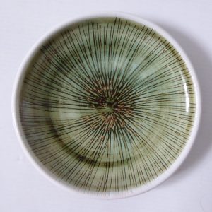 Rye Pottery vintage ceramic pin dish, ornamental plate. 1970s green sgraffito