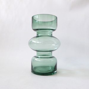 Scandinavian modernist style hooped art glass vase, pale dusky green. H&M Home