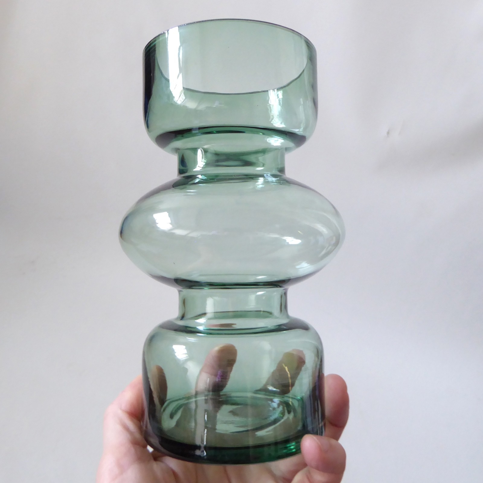 Scandinavian modernist style hooped art glass vase, pale dusky green. H&M Home - Image 5