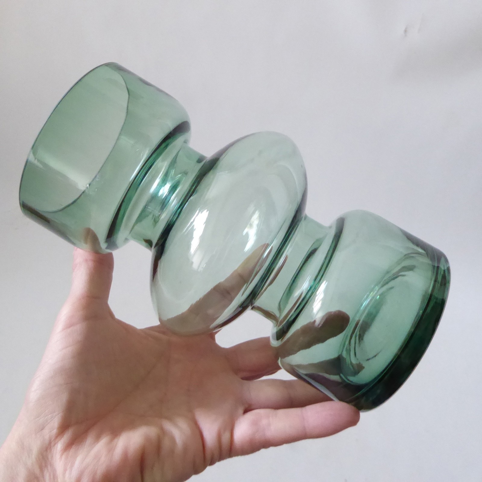 Scandinavian modernist style hooped art glass vase, pale dusky green. H&M Home - Image 9