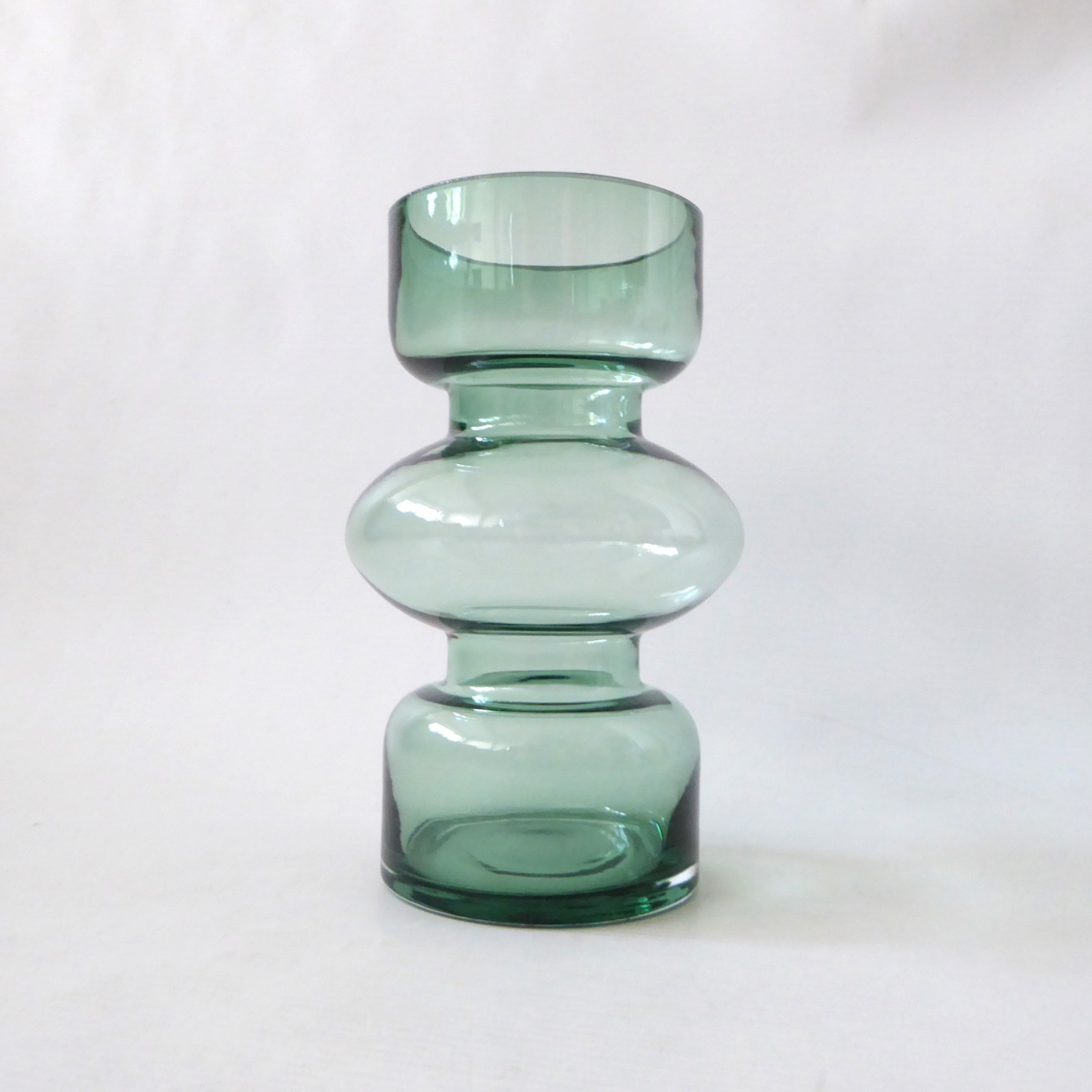 Scandinavian modernist style hooped art glass vase, pale dusky green. H&M Home