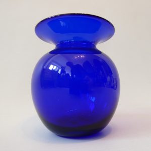 Signed 'Bristol' rich blue art glass crystal vase, rounded wide rim. Vintage