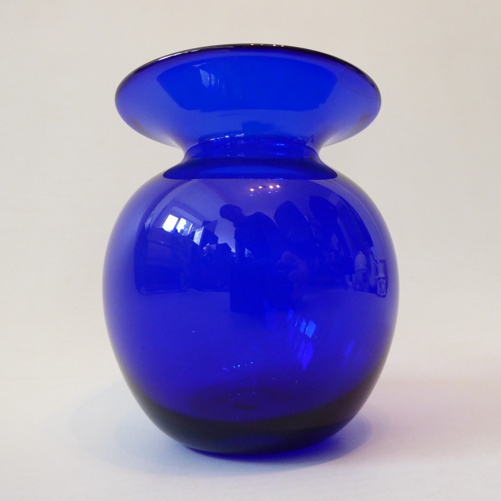 Signed 'Bristol' rich blue art glass crystal vase, rounded wide rim. Vintage