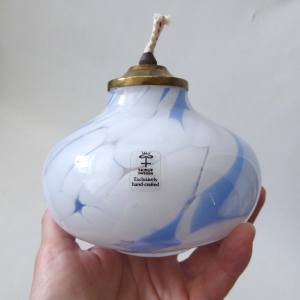 Skruf Sweden vintage handcrafted art glass oil lamp candle, burner, Scandinavian
