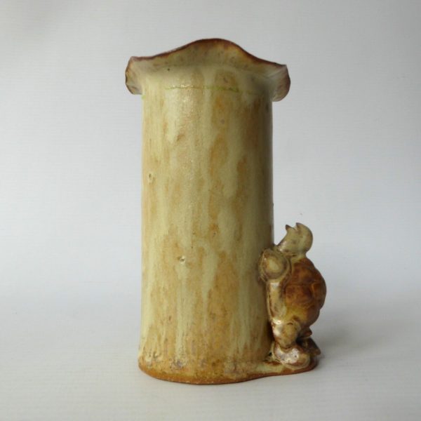 Studio pottery vase with little turtle tortoise. Flared rim small pot 1970s/80s - Image 3