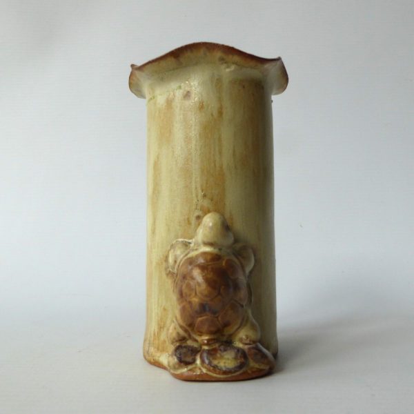 Studio pottery vase with little turtle tortoise. Flared rim small pot 1970s/80s - Image 4