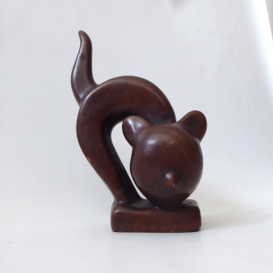 Stylised cat figurine statue, modernist/minimal, brown resin, bronze effect