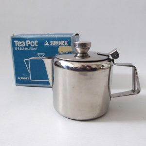 Sunnex 1970s vintage stainless steel 1-person small steel teapot, 0.5 litre, box