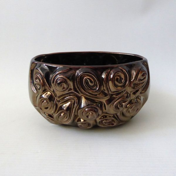 SylvaC Harmony swirl 4310 posy vase planter, brown metallic pottery ceramic 1970 - Image 3
